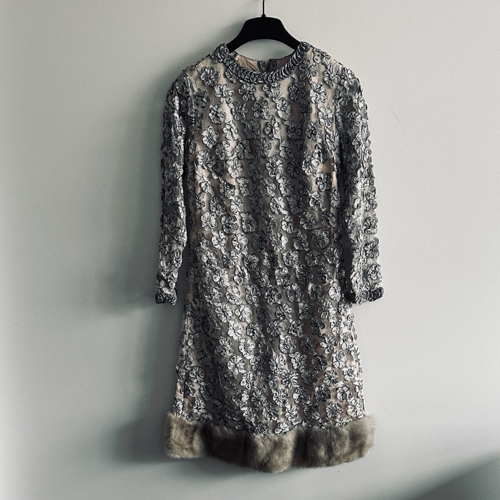 1960 vintage fur (mink) tule a line dress size S.